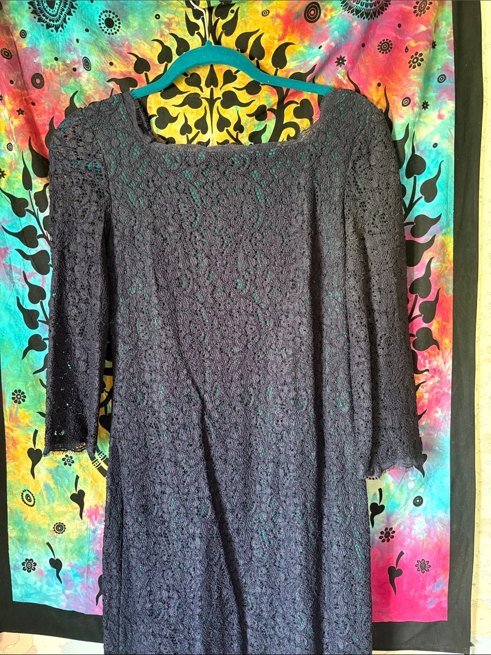 Women’s Navy Lace Dress - Elegant Scoop Neck